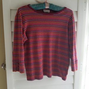 3/4 sleeve blouse top Striped Burgundy Petite S